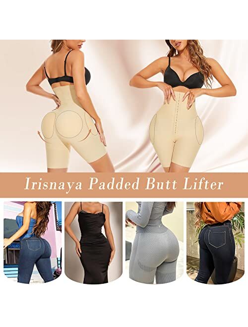 Irisnaya Women Padded Butt Lifter Shapewear Tummy Control Panties High Waist Trainer Hip Enhancer Thigh Slimmer Shorts