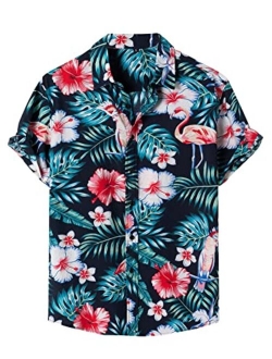 Men's Short Sleeve Hawaiian Shirt Tropical Print Casual Button Down Aloha Shirt