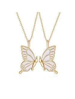 NC Butterfly Friendship Necklace, 2PC Butterfly Necklaces for Women, Butterfly Pendant Necklace, BFF Necklace for 2, Women and Girl Friends Birthday Gifts (Gold)