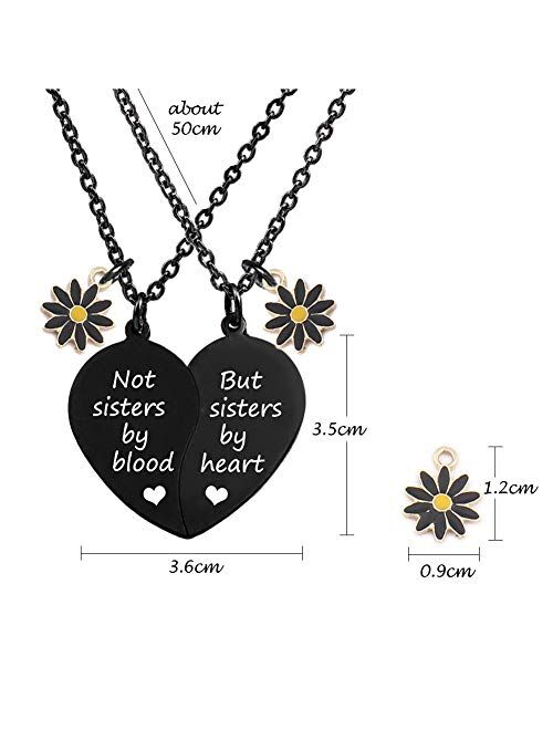 MJARTORIA BFF Necklace for 2-Split Valentine Heart Necklace Best Friends Not Sisters by Blood Daisy Pendant Friendship Necklace Set of 2 Gifts for Her