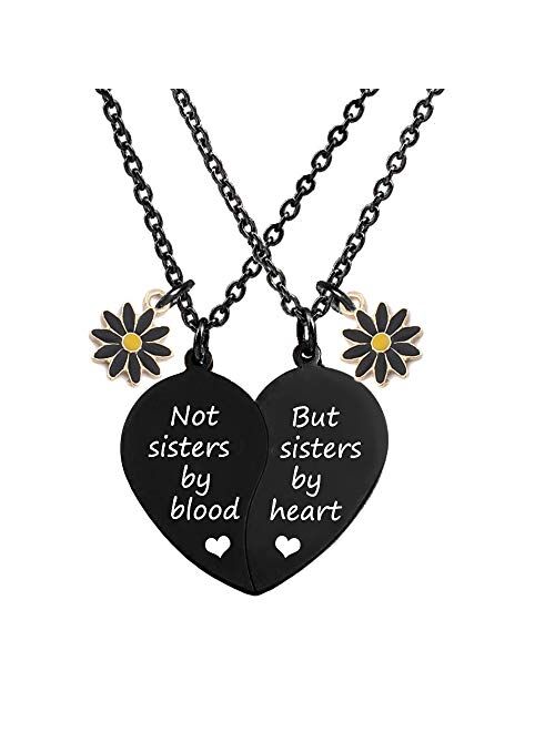 MJARTORIA BFF Necklace for 2-Split Valentine Heart Necklace Best Friends Not Sisters by Blood Daisy Pendant Friendship Necklace Set of 2 Gifts for Her