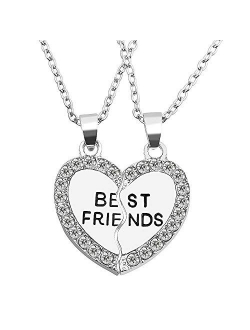 Souarts 2 Pcs Best Friends Engraved Necklace with Broken Heart Charm Pendant Set BFF Friendship Necklace