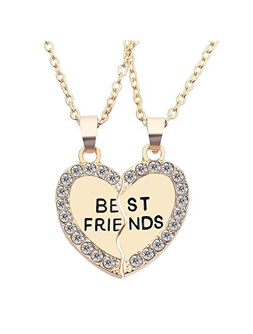 Souarts 2 Pcs Best Friends Engraved Necklace with Broken Heart Charm Pendant Set BFF Friendship Necklace