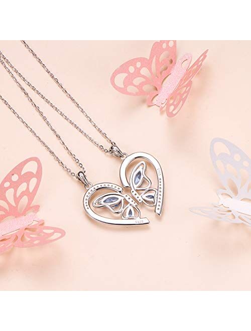 Ladytree S925 Sterling Silver Best Friends Sister Necklaces Heart 2 Piece BFF Pendant Necklace Set Gift