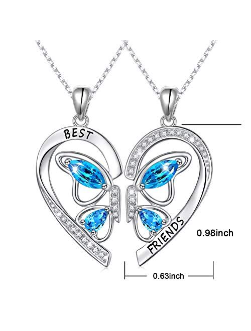 Ladytree S925 Sterling Silver Best Friends Sister Necklaces Heart 2 Piece BFF Pendant Necklace Set Gift