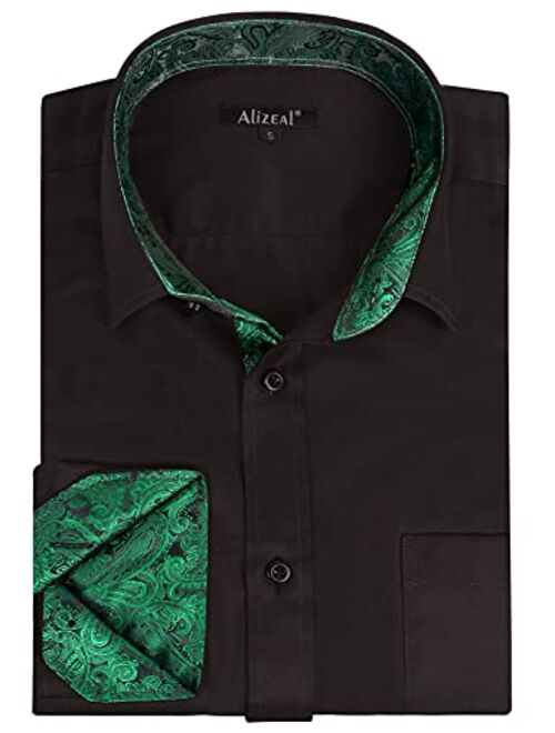 Alizeal Men's Business Slim Fit Dress Shirt Long Sleeve Patchwork Button Down Shirt