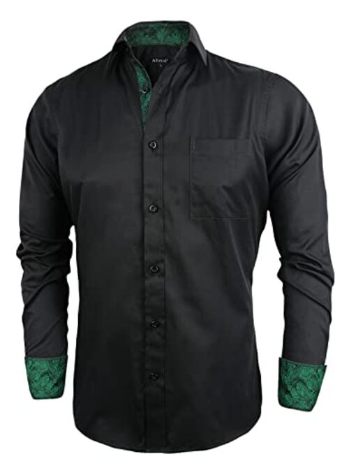 Alizeal Men's Business Slim Fit Dress Shirt Long Sleeve Patchwork Button Down Shirt