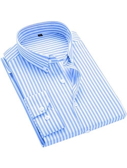 DOKKIA Men's Casual Business Long Sleeve Vertical Striped Slim Fit Dress Shirts