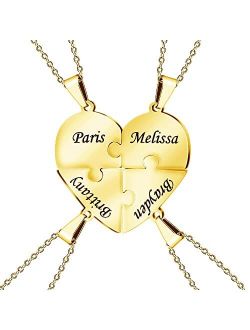 Apeso Personalized Sterling Silver Necklace 2/3/4/5/6/7/8 Pcs BFF Puzzle Name Heart Pendants Family Love Jewelry Free Engrave Friendship Forever Necklaces Set with Delica