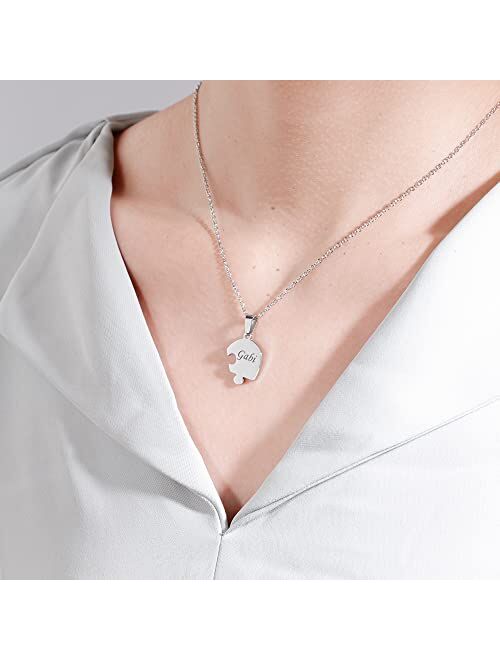 Apeso Personalized Sterling Silver Necklace 2/3/4/5/6/7/8 Pcs BFF Puzzle Name Heart Pendants Family Love Jewelry Free Engrave Friendship Forever Necklaces Set with Delica