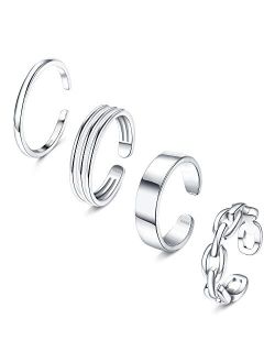 ORAZIO 925 Sterling Silver Toe Rings For Women Adjustable Triple Band Toe Ring Set Cute Toe Rings Jewelry