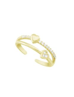 Cubic Zirconia Double Row Heart Toe Ring in Gold Plate