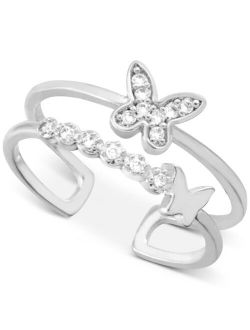 Crystal Butterfly Two-Row Toe Ring in Silver-Plate