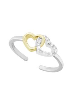 Cubic Zirconia Double Heart Toe Ring in Two Tone Silver Plate