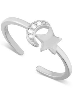 Crystal Moon & Star Toe Ring in Silver-Plate