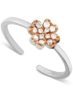 Crystal Clover Toe in Two-Tone Silver Plate Ring