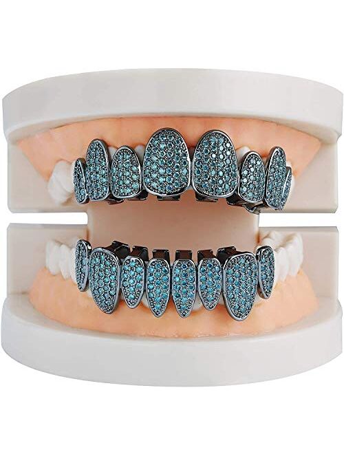 canjoyn 18K Gold Plated Iced Out Simulated Diamond Grills for Your Teeth with Molding Bars