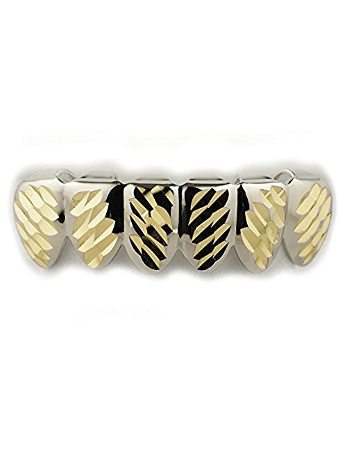 NIV'S BLING - 14k White Gold-Plated Diamond Cut 6 Tooth Grillz Set