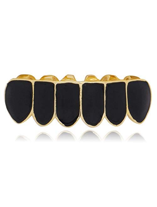 OOCC 18K Gun Black Plated Hip Hop Punk Fit Teeth Grillz Caps Top & Bottom Grill Set