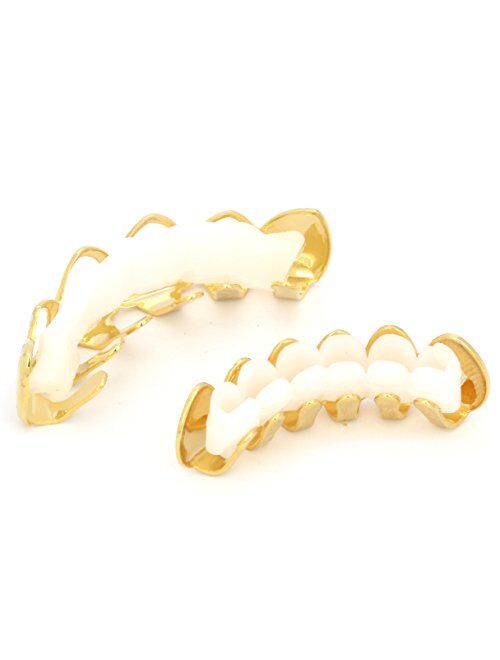L & L Nation 14K Gold & Silver Plated Diamond Cut Side Hollow Top and Bottom Hip Hop Grillz