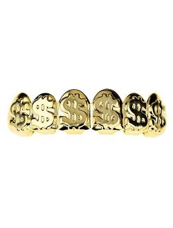 Best Grillz 14k Gold Plated Grillz Dollar Signs $ Cash Money Upper Mouth Grill Top Hip Hop Teeth Grills