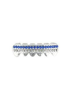 Best Grillz Grillz Blue Row Bottom Teeth Iced Small Lower Silver Tone Two Lines Hip Hop Grills