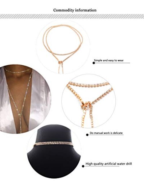 Kercisbeauty Multi Row Boho Tennis Chain Rhinestones Choker Long Chain Necklace for Women and Girls Jewelry (Silver)…