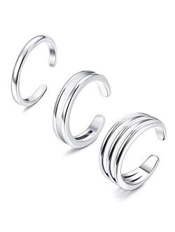 Sllaiss 925 Sterling Silver Minimalist Toe Rings Set Simple Open Thin Band Ring Adjustable for Women Girls