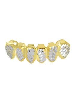 Diamond And Co. 14K Gold Plated Grillz Bottom Tooth 6 Caps Diamond Cut Hip Hop Bling Rapper Wear