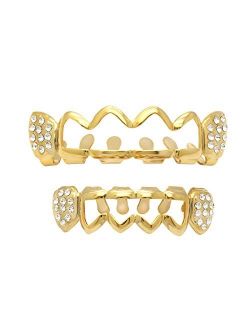 L & L Nation L&L Nation 14K Gold Plated New Wave Hollow Cz Top & Bottom Mouth Grillz