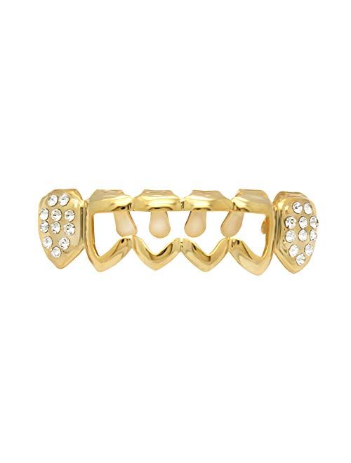 L & L Nation L&L Nation 14K Gold Plated New Wave Hollow Cz Top & Bottom Mouth Grillz