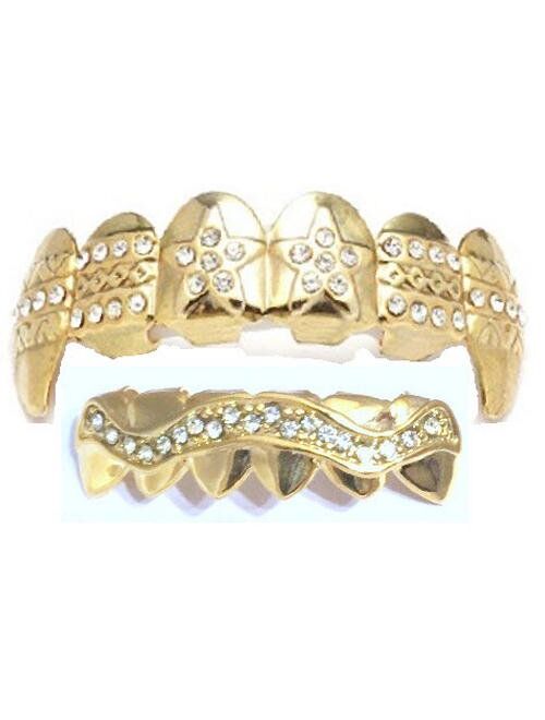 Big Dawgs Bling Hip Hop 14K Gold Plated Mouth Teeth Fangs Grillz Set L029G