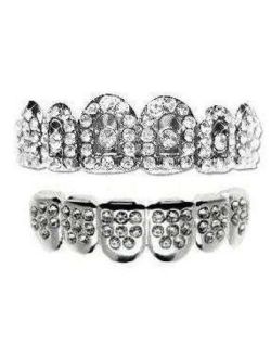Big Dawgs Bling Hip Hop Platinum Silver Plated Removeable Mouth Grillz Set (Top & Bottom) Royal Crown