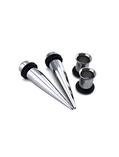 Urban Body Jewelry 1 Gauge Ear Stretching Kit - (1G - 7mm) 2 Steel Tapers & 2 Steel Tunnels (4 Pieces)