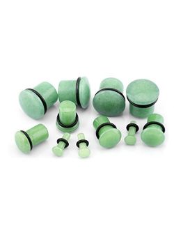 6 Gauge (6G - 4mm) Synthetic Green Jade Stone Plugs 1 Pair (2pc) - Single Flare