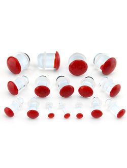 Red Color Front Single Flare Glass Plugs/Gauges (1 Pair - 2 Pieces) Choose Your Size