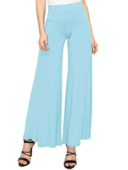 Made By Johnny Women's Solid Casual Comfy Stretchy Wide Leg Palazzo Lounge Pants