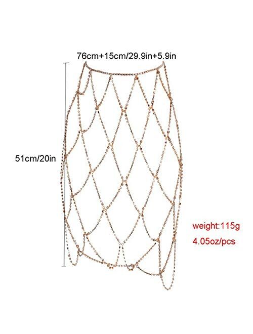 Victray Crystal Body Chain Skirt Rhinestone Waist Chains Nightclub Party Body Jewelry for Women and Girls (Gold)
