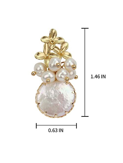 ELEXIS 18k Gold Baroque White Big Pearl Drop Earrings For Women Handmade Trendy Comfy Real Freshwater Pearls Aesthetic Life Tree Dangle Earrings Hypoallergenic Engaged We