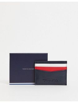 leather card holder with contrast pockets in navy