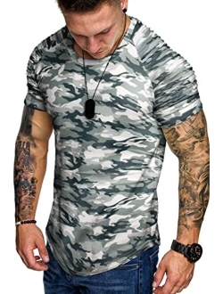 Men's Muscle T-Shirt Pleated Raglan Sleeve Bodybuilding Gym Tee Short Sleeve Fashion Workout Shirts Hipster Shirt