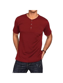 Men's 3Pack Henley Shirts Short Sleeve Casual Basic Summer Solid T Shirts with Pocket