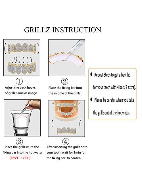 TOPGRILLZ Gold Grills for Your Teeth 18K Gold Plated Hip Hop Custom Fit Polished Teeth Grillz for Men and Women with 4 Silicon Molding Bars Rapper Costume