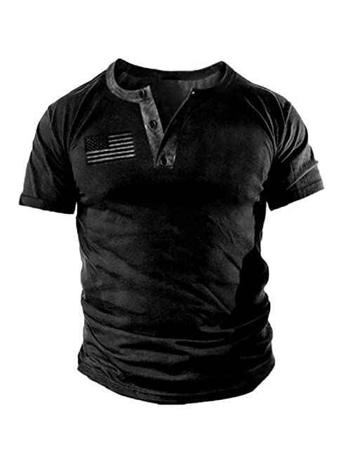 Buy Beotyshow Mens Casual Button Short Sleeve Henley T-Shirts Patriotic ...