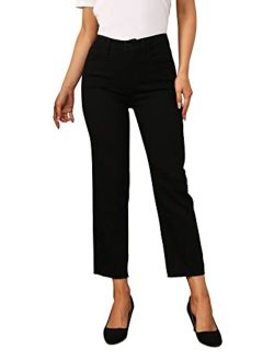 OFLUCK Women's High-Rise Slim Straight Fit Cropped Jeans
