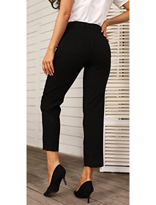 OFLUCK Women's High-Rise Slim Straight Fit Cropped Jeans