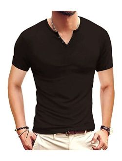 NUOKESASI Men's Casual Slim Fit Basic Henley Short/Long Sleeve Cotton Fashion T-Shirt