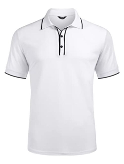 Men's Short Sleeve Golf Polo Shirt Quick-Dry Casual Lightweight Stripe Polo T Shirts