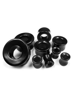 1 Pair of 1 Inch Gauge (25mm) Black Obsidian Stone Tunnel Plugs - Double Flared