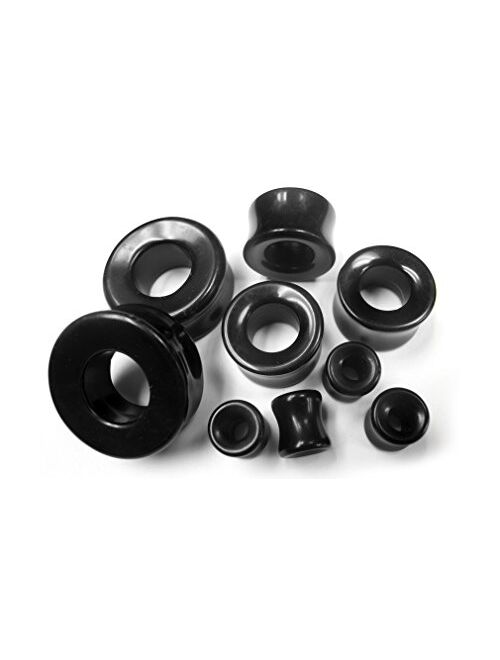 Urban Body Jewelry 1 Pair of 1 Inch Gauge (25mm) Black Obsidian Stone Tunnel Plugs - Double Flared
